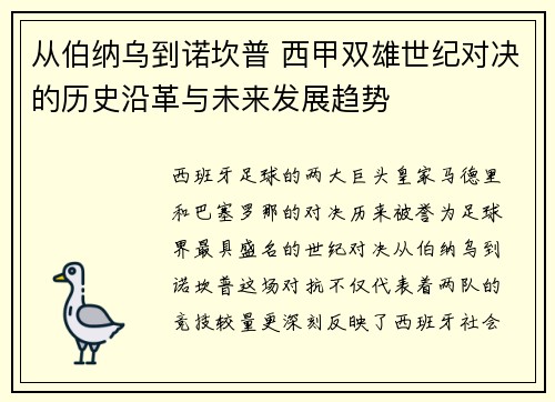 从伯纳乌到诺坎普 西甲双雄世纪对决的历史沿革与未来发展趋势