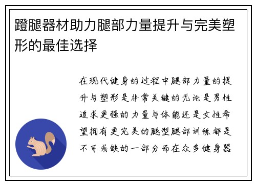 蹬腿器材助力腿部力量提升与完美塑形的最佳选择